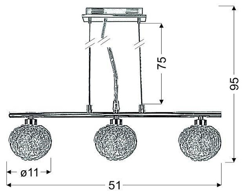 Suspension chromée avec un abat-jour en verre tressé 3x40W Sphère Candellux 33-14023