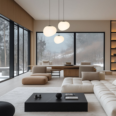 Hanging lamp STONES 30 cm in Japandi style with white acrylic stone inspired shade minimalist ceiling lighting for living room E27