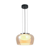 Lampă suspendată Insieme 35 din sticlă cu abajur chihlimbariu deasupra mesei