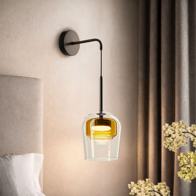 Wandleuchte Glaxi Glas Schirm transparent gelb für Schlafzimmer 1xGX53