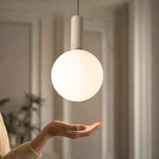 Lampă suspendată Testa sferă din sticlă bej cu abajur alb 1x10W G9