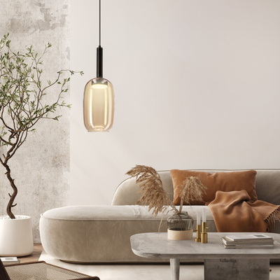 Suspension Bueno verre abat jour ambre simple GX53