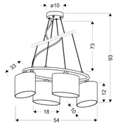 Suspension chromée 4x40W avec abat-jour en tissu Ban Candellux 34-70807