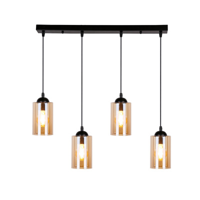 Hanging lamp black / brown strip 4xE27 Bistro 34-00552