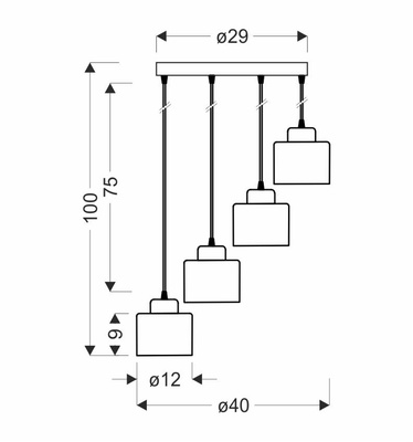 Lampa suspendata neagra/placa croma 4xE27 Wama 34-00491