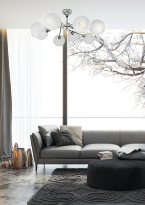 Plafoniera cromată cu abajur alb 8x40W Raul Candellux 38-72290