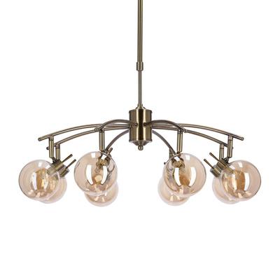 Lampa suspendata Lentini patinata 8x40w g9 cu abajur chihlimbar