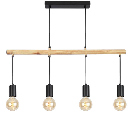 Lampa suspendata neagra + lemn 4x60W Izzy 34-77929