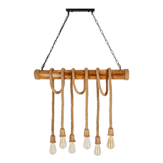 Lampa wisząca Vint drewniano-metalowa nad stół sześciopunktowa na przewodach