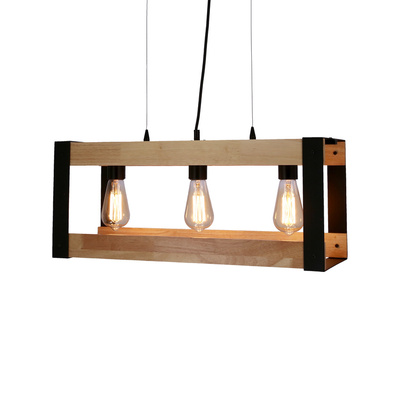 Hanging lamp black metal + wood 3xE27 Varna 33-79077