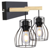 Applique murale double abat-jour panier noir / bois E27 Bernita 22-77103