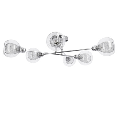 Chrome ceiling lamp with a glass shade and a basket 6x40W Dixi Candellux 36-61362