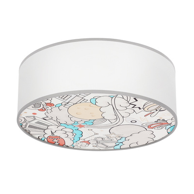 KIDDY lampa sufitowa 38 cm biały 2x40W E27 abażur biały z szarą oblamówką