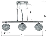Suspension chromée avec un abat-jour en verre tressé 3x40W Sphère Candellux 33-14023