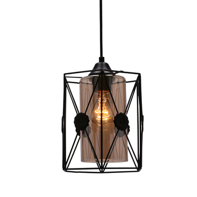 Lampa suspendata Livian neagra 1X60W cu abajur chihlimbar 31-09562
