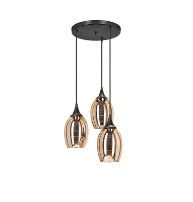 Lampă suspendată neagră și cupru cu abajur de oglindă 3x60W Marina Candellux 33-51608