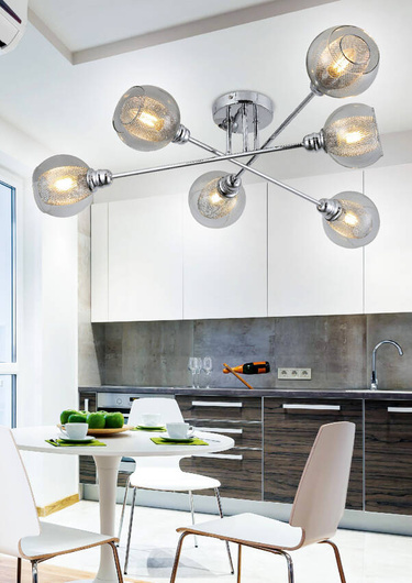 Chrome ceiling lamp with a glass shade and a basket 6x40W Dixi Candellux 36-61362