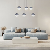 Lampa wisząca FURNI 6-punktowa szara – ze szklanymi kloszami kulami - designerska lampa do salonu LED 4000K