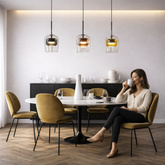 Suspension Glaxi en verre double abat jour transparent et jaune GX53