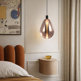 Hanging lamp Denso 20 glass black with copper shade over table