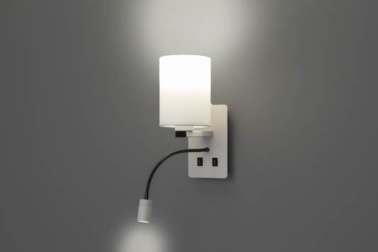 White hotel wall lamp with LED reading lamp Magnum Candellux 21-75673