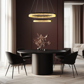 Lampa wisząca FROZI w stylu glamour – czarny klosz z kryształkami – nowoczesny żyrandol LED do luksusowego salonu