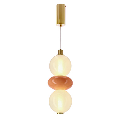 FLORES pendant lamp brass and brown 12W LED 3000K white shade