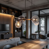 Lampa wisząca Kama 4x28W G9 czarna i złota, klosze grafitowe i bursztynowe, styl nowoczesny, elegancka oprawa sufitowa