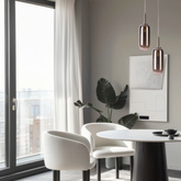 Hanging lamp FIUGGI silver with elongated glass shade modern LED lamp over table