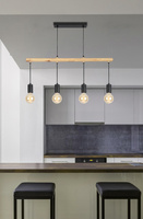 Hanging lamp black + wood 4x60W Izzy 34-77929