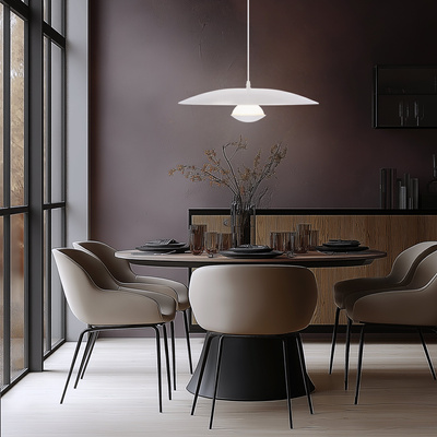 Lampa wisząca LUND 48 cm minimalistyczna – biały klosz talerz - skandynawska lampa do jadalni i salonu LED