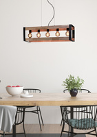 Hanging lamp black metal + wood 5x40W E27 Varna 35-79282