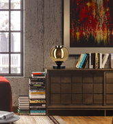 Lampa de masa Trio neagra e27 cu abajur auriu 41-11978