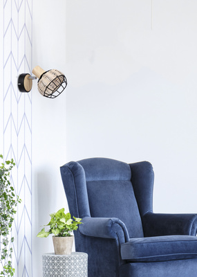 Tajga lampe noir + applique bois 1x40w e14 noir + abat-jour bois