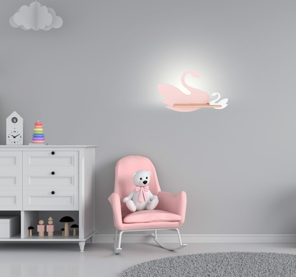 Applique LED 5W pour enfant cygne rose et blanc Étagère cygne Candellux kids 21-75598
