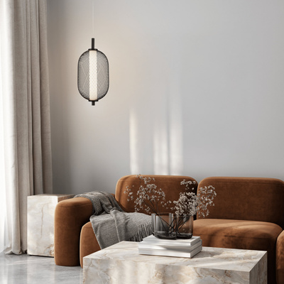 Hanging wire lamp PUMA with elongated shade 15 x 30 cm designer lamp over table LED 3000K