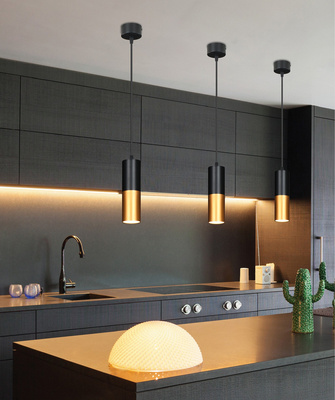 Lampa wisząca tuba czarna złota GU10 metalowa
