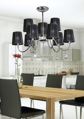 Hanging lamp chrome / black with crystals 9x40W Sorento Candellux 39-38074