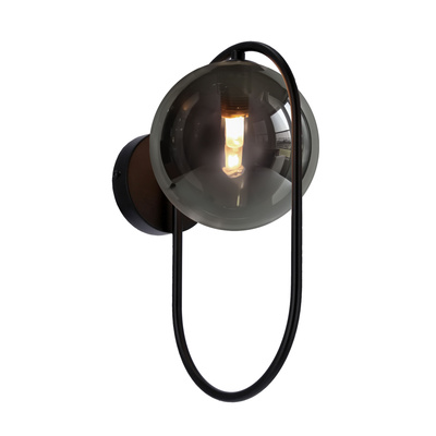 Wall sconce CORDEL in dark japandi style black ring with graphite ball shade modern LED G9 bedroom wall light