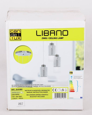 Lampă de tavan argintiu cu abajur de sticlă 3x60W Libano Candellux 33-51691