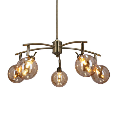 Lampa suspendata Lentini patina 5x40w g9 cu abajur chihlimbar