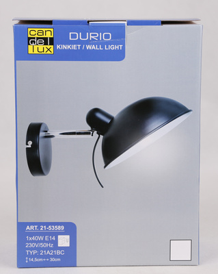 Lampa ścienna kinkiet 1X40W E14 czarny DURIO 21-53589