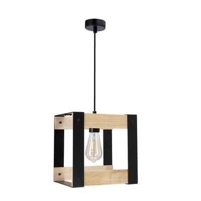 Hängelampe aus schwarzem Metall + Holz 40W E27 Varna 31-78513