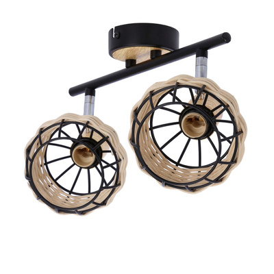 Tajga plafonnier noir + bande en bois 2x40w e14 noir + abat-jour en bois