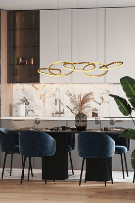 wisząca ANNELI elegancka – złota nieregularna forma 125 cm – designerska lampa salonu i jadalni LED 3000K Lampa