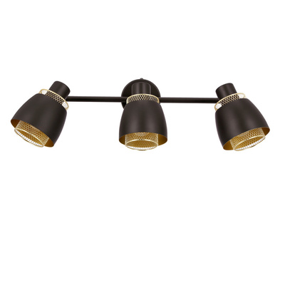 Bande de plafonnier Aleksandria 3x40w noir + abat-jour doré
