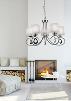 Hanging lamp chrome / white woven lampshade 5x40W Arnika Candellux 35-21687