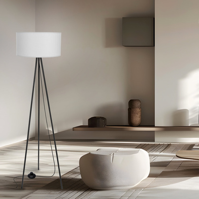 SHANTI lampa podłogowa czarny 1x40W E27 abażur szary 51-38722
