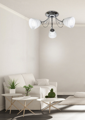 Plafoniera cromată 3x40W abajur alb cu cristale Simpli Candellux 33-63847