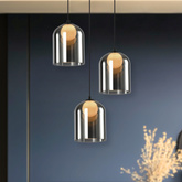 Lampa wisząca KLEA szklana – z grafitowym oraz mlecznym kloszem – nowoczesna lampa nad stół do salonu G9 LED